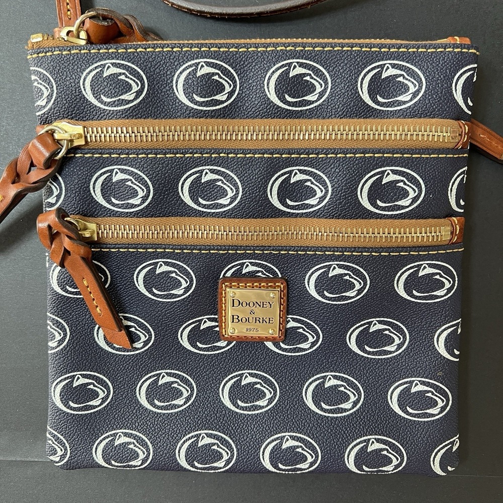 Dooney & Bourke 3 Zipper Penn State University Crossbody Bag Purse Blue White
